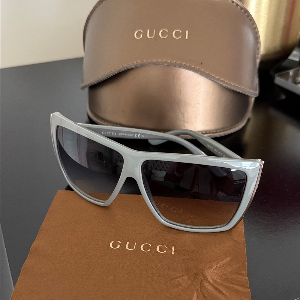 Gucci Silver Sunglasses with Black Lenses